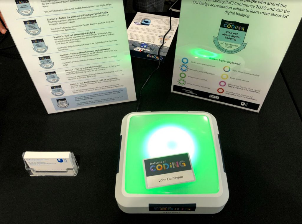 IoC Conference 2020 - badging station lighting up green when attendee lanyard card present