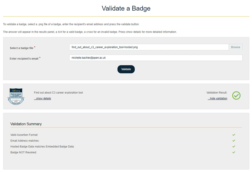 Figure 10 – IoC Badge Validation page