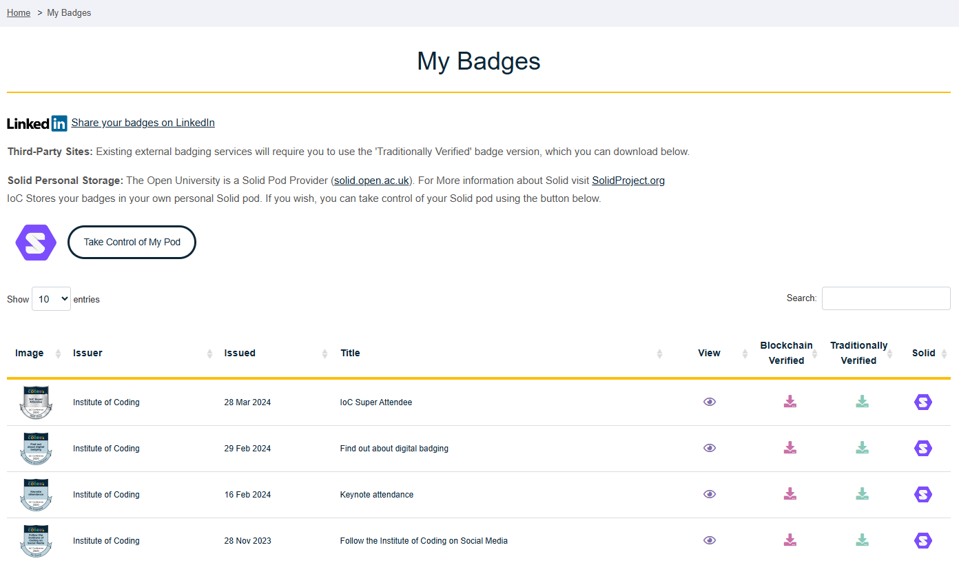 Example Student Badge Portfolio page
