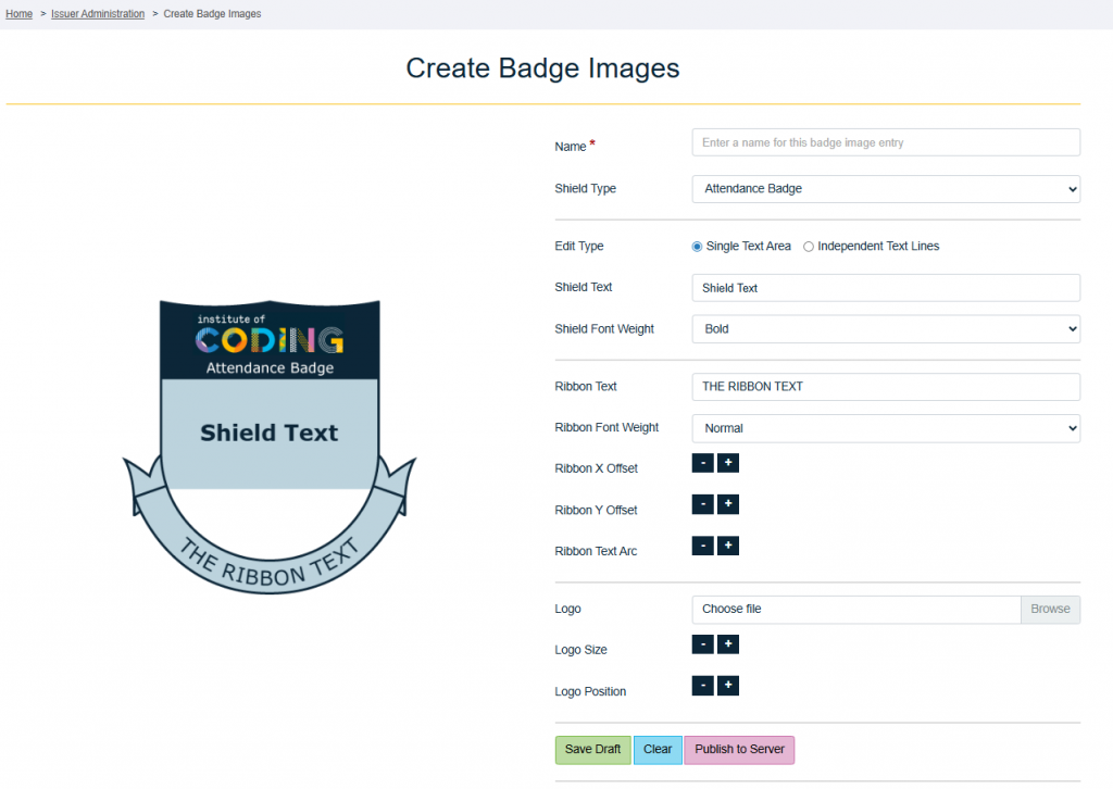 Figure 8 – Badge Issuer - badge image creation page