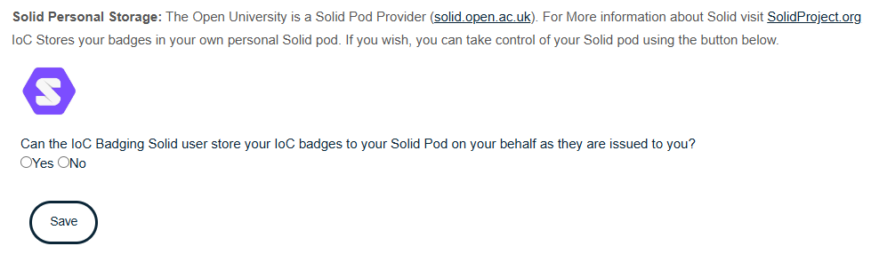Page snippet showing option to allow IoC badging to write to pod