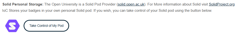 Page snippet showing the 'Take Control of My Pod' button.
