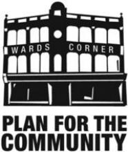 Black and white illustration of a building labelled Wards Corner with text below reading Plan for the Community